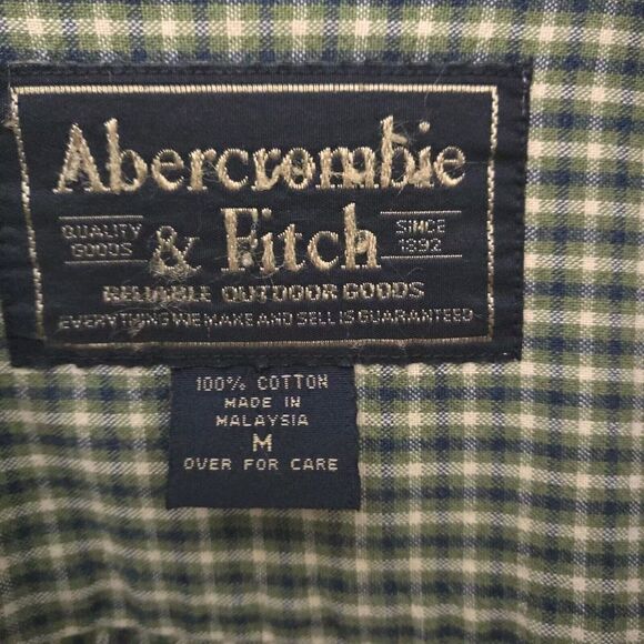 Abercrombie & Fitch Outdoor Plaid Shirt Green Tan Long Sleeve Men's Medium - Picture 6 of 7